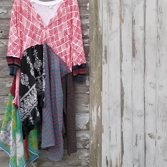 Boho Patchwork Lightweight SweaterJacket Upcycled - Picture 1 of 8